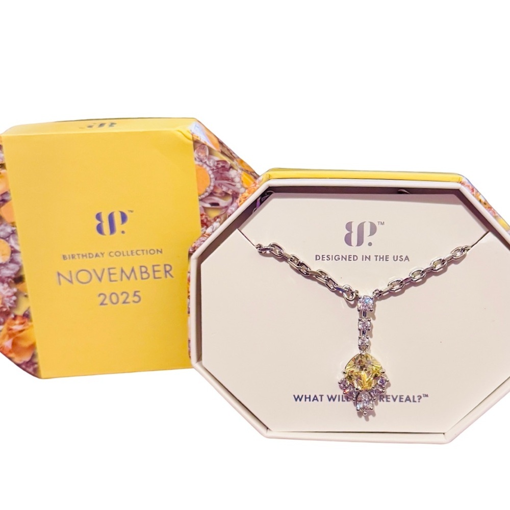 Bomb Party November Necklace • Lab-Created Citrine Pendant | Rhodium Plated